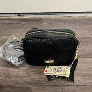 Valentino Black Quilted Crossbody Bag with Gold Accents
